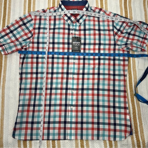 Van Heusen Classic Fit Short Sleeve Button Up Red Plaid/Checkered Men's Size XL - Picture 11 of 16